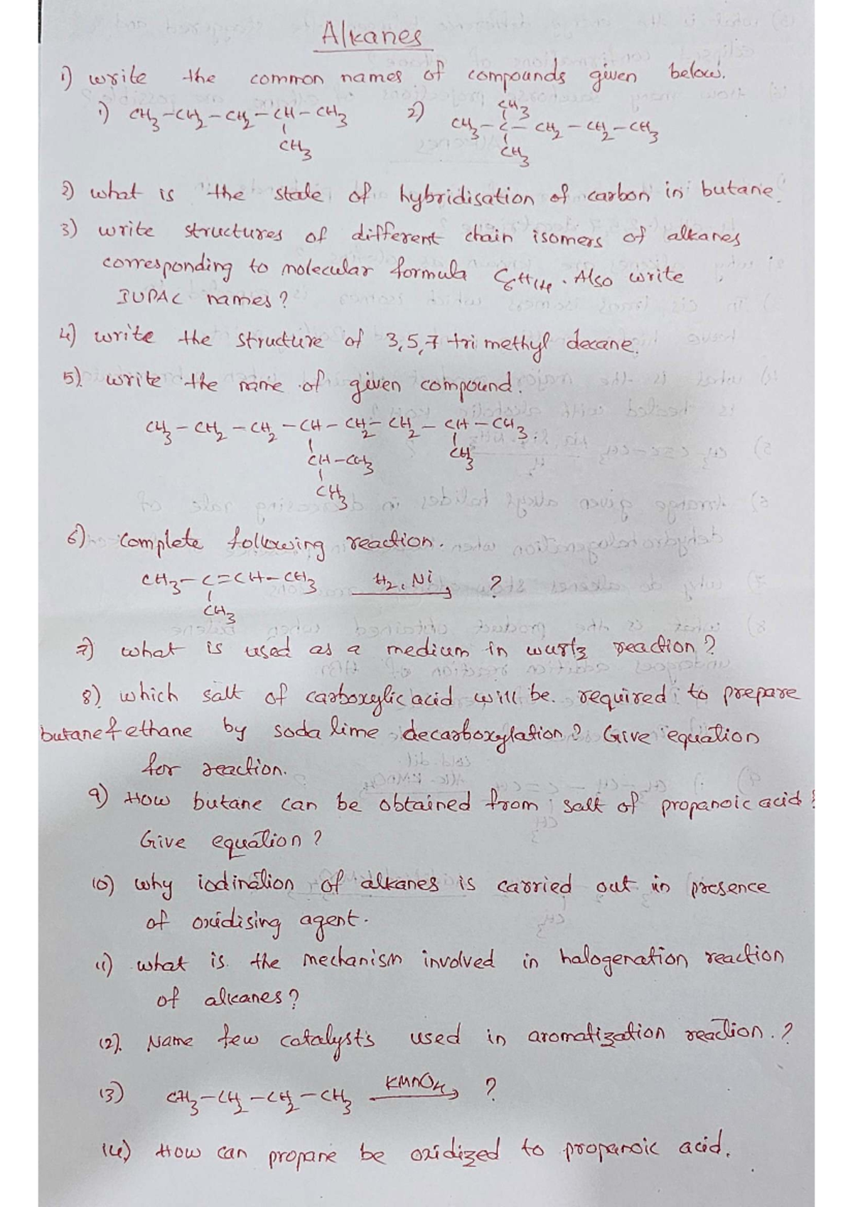Alkanes and Alkenes Questions: Common Names, Structures, and Reactions ...