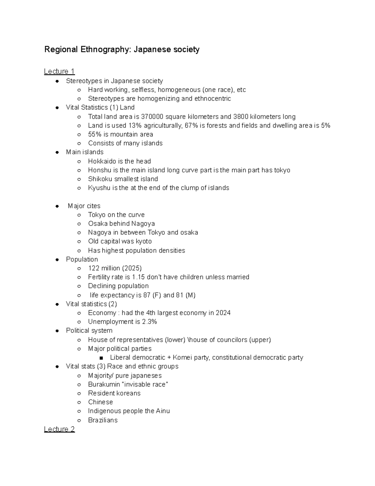 Regional Ethnography: Japanese Society Lecture Notes - Studocu
