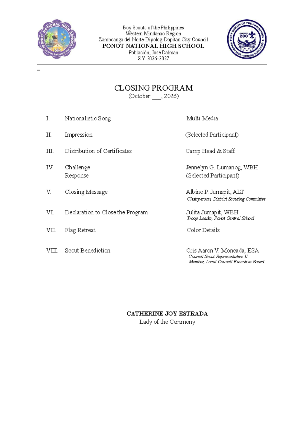 Closing Program - For Documentations - Boy Scouts of the Philippines ...