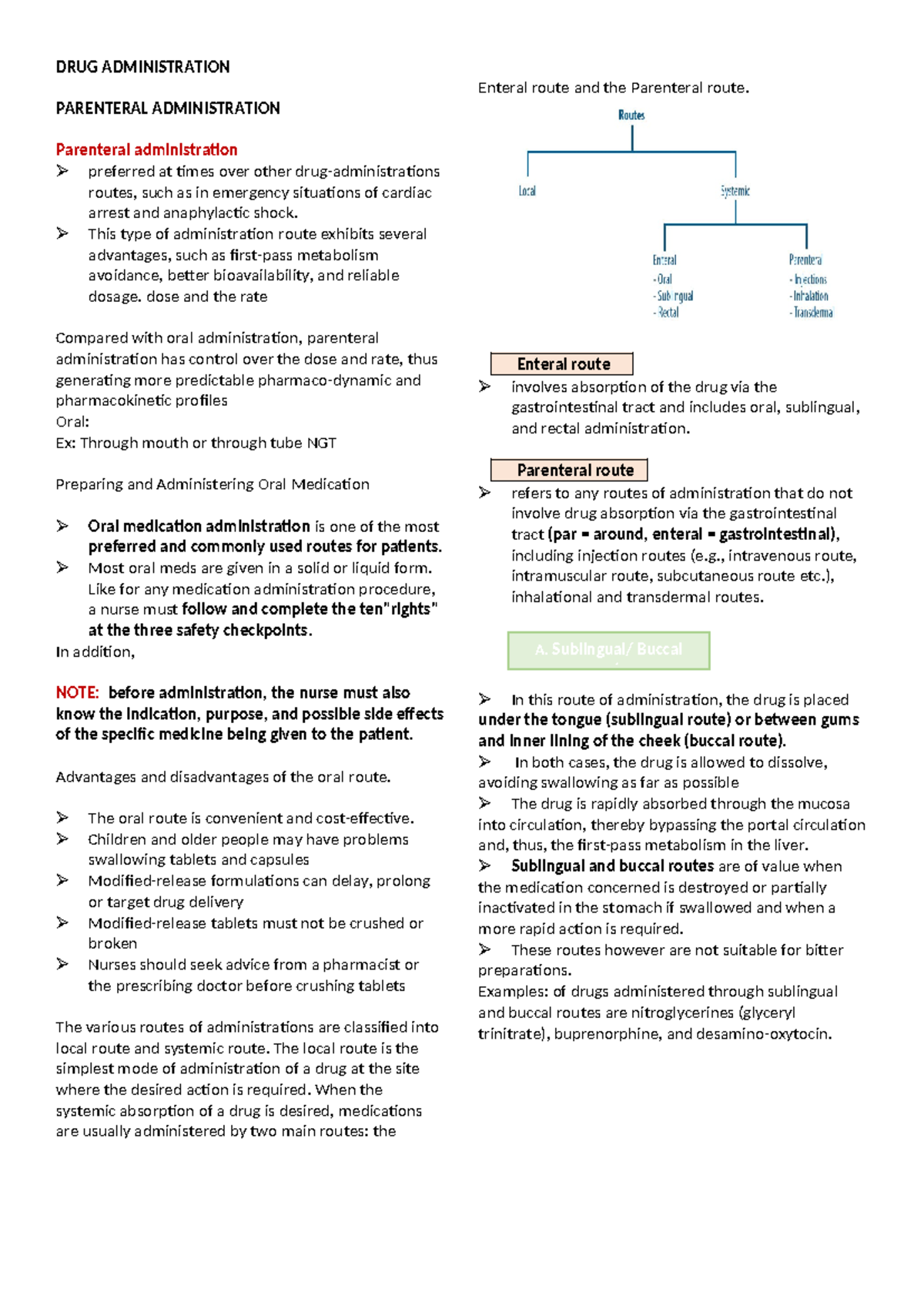 DRUG ADMINISTRATION: Parenteral vs. Enteral Routes Overview - Studocu