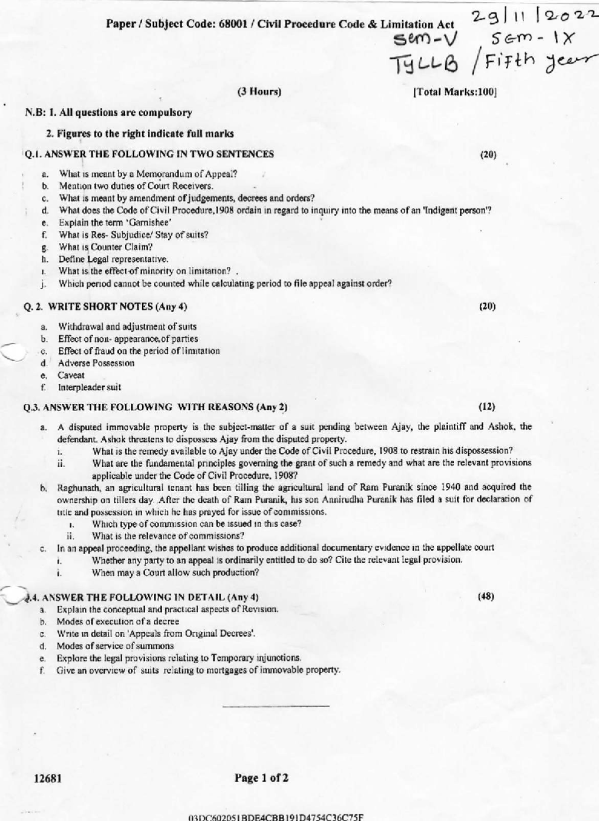 Civil Procedure Code (68001) - Key Concepts & Short Notes - Studocu