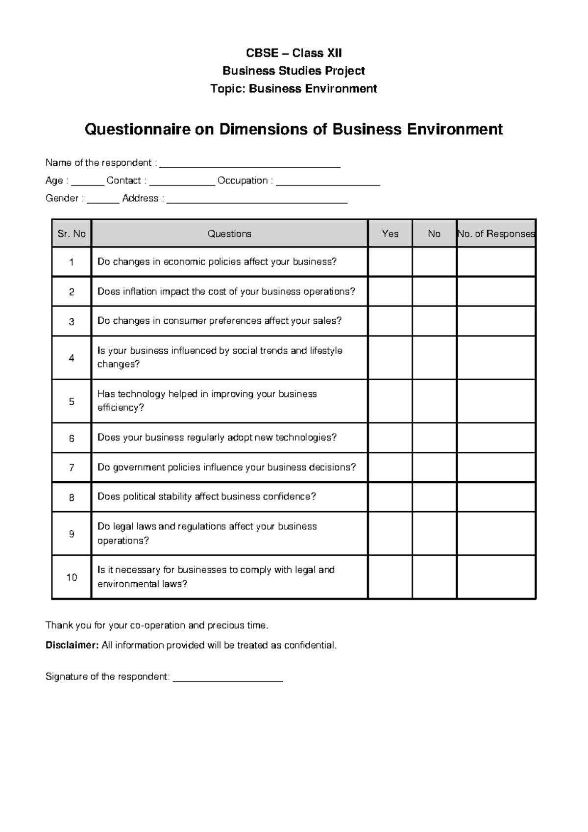 CBSE Class XII Business Studies Project: Business Environment ...