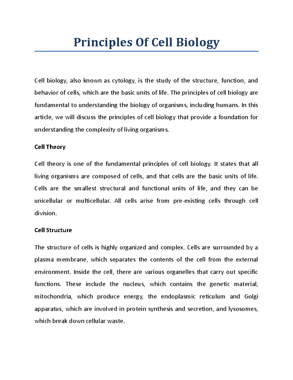 Principles of Cell Biology: Understanding Cellular Structures ...
