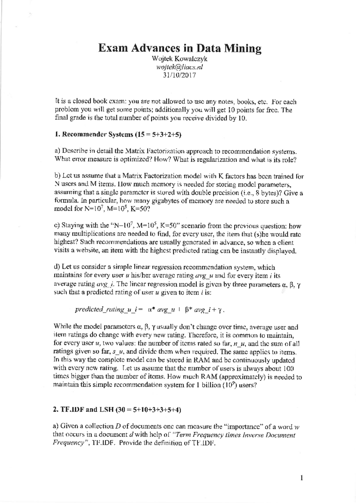 Quiz 2: Advances in Data Mining - Question Set from 31 Oct 2017 ...