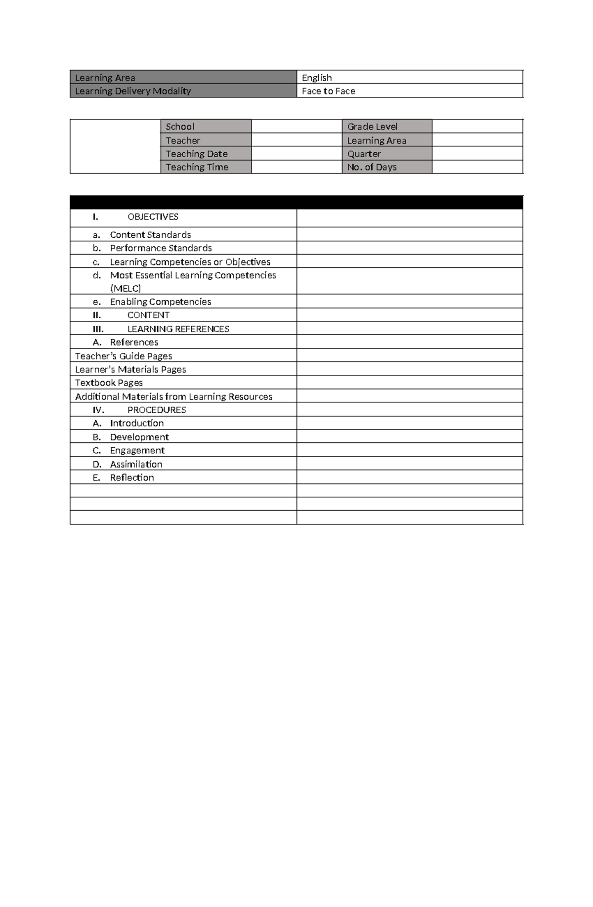 Lesson- Exemplar- Format - Learning Area English Learning Delivery ...