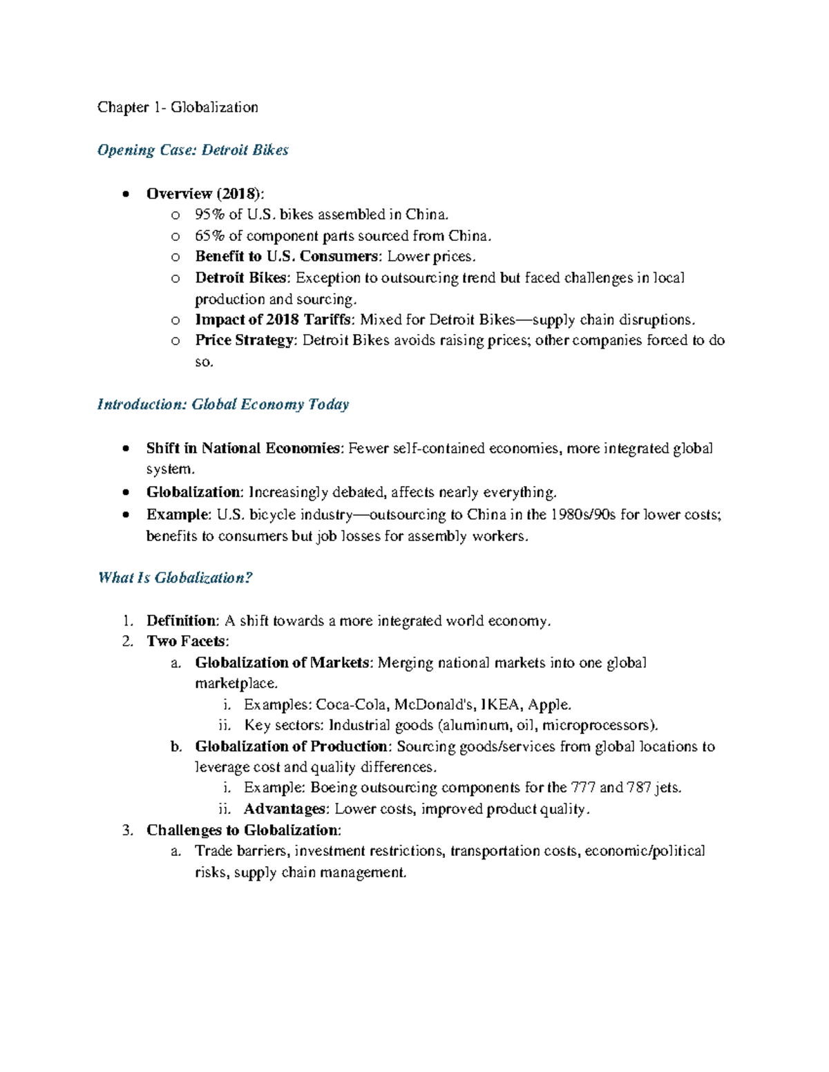 BMGT 220 L1 - Week 1 Chapter 1 Globalization Notes - Studocu