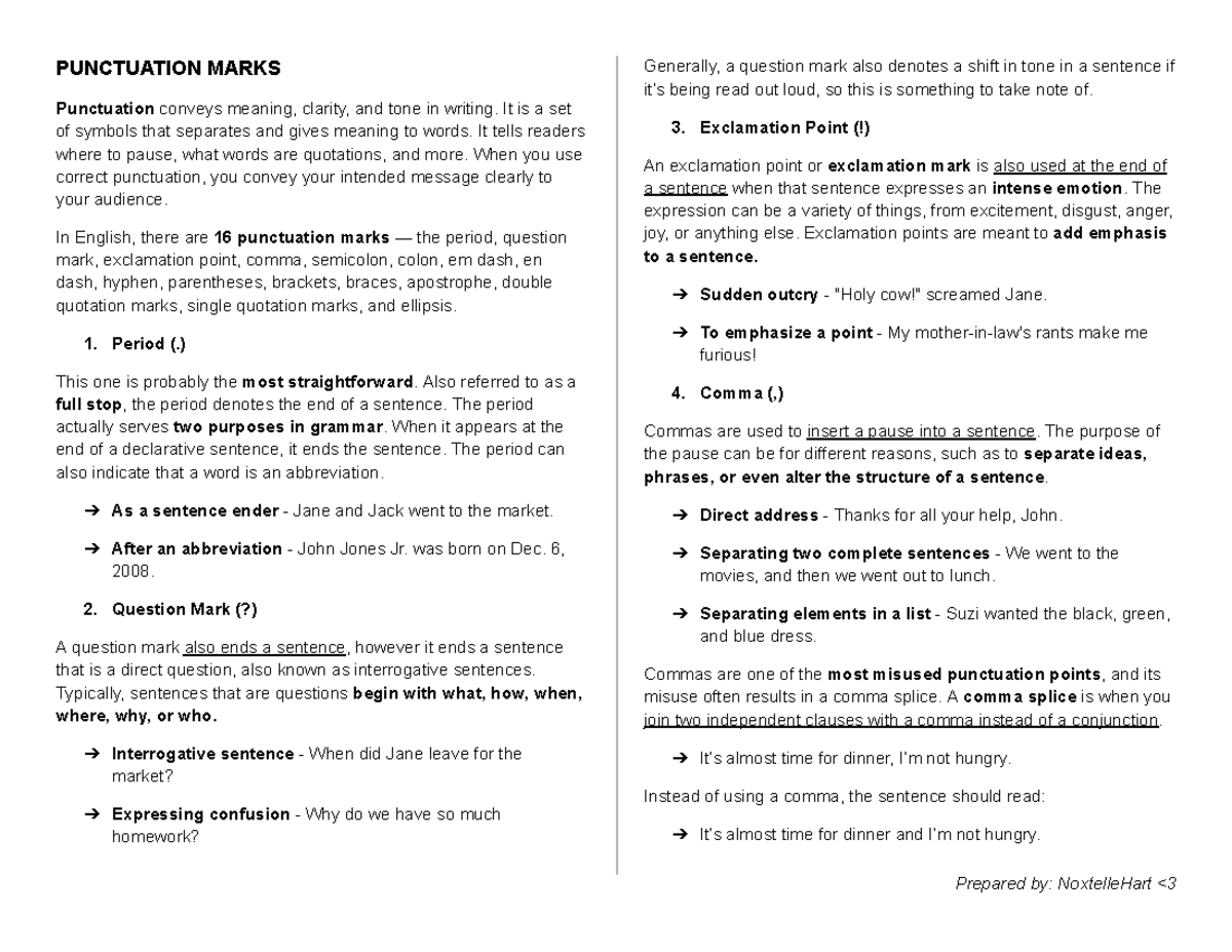 Punctuation Marks And Parts of Speech - PUNCTUATION MARKS Punctuation ...