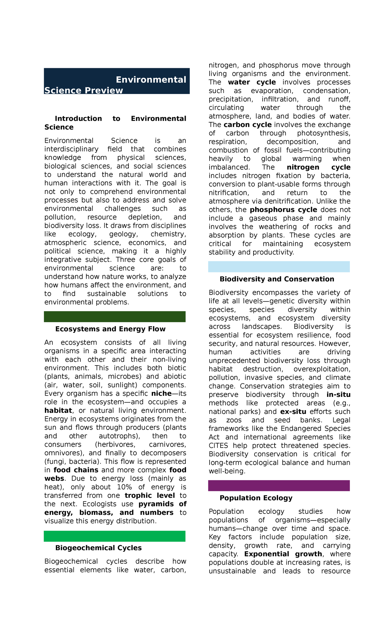 Introduction to Environmental Science (ENV 101) Preview Notes - Studocu