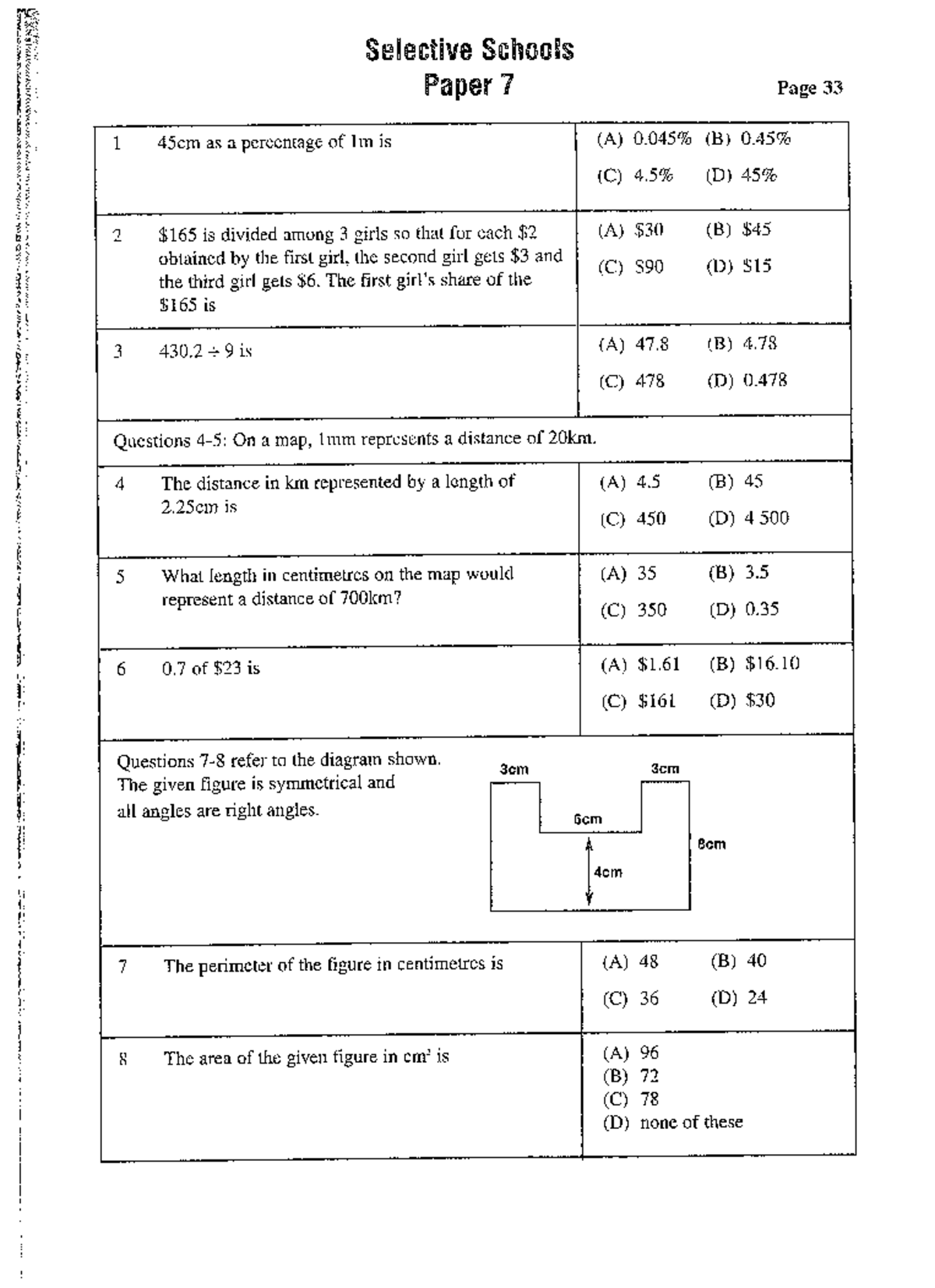 Selective Schools Maths Paper 7 - Week 2 Past Exam Questions - Studocu