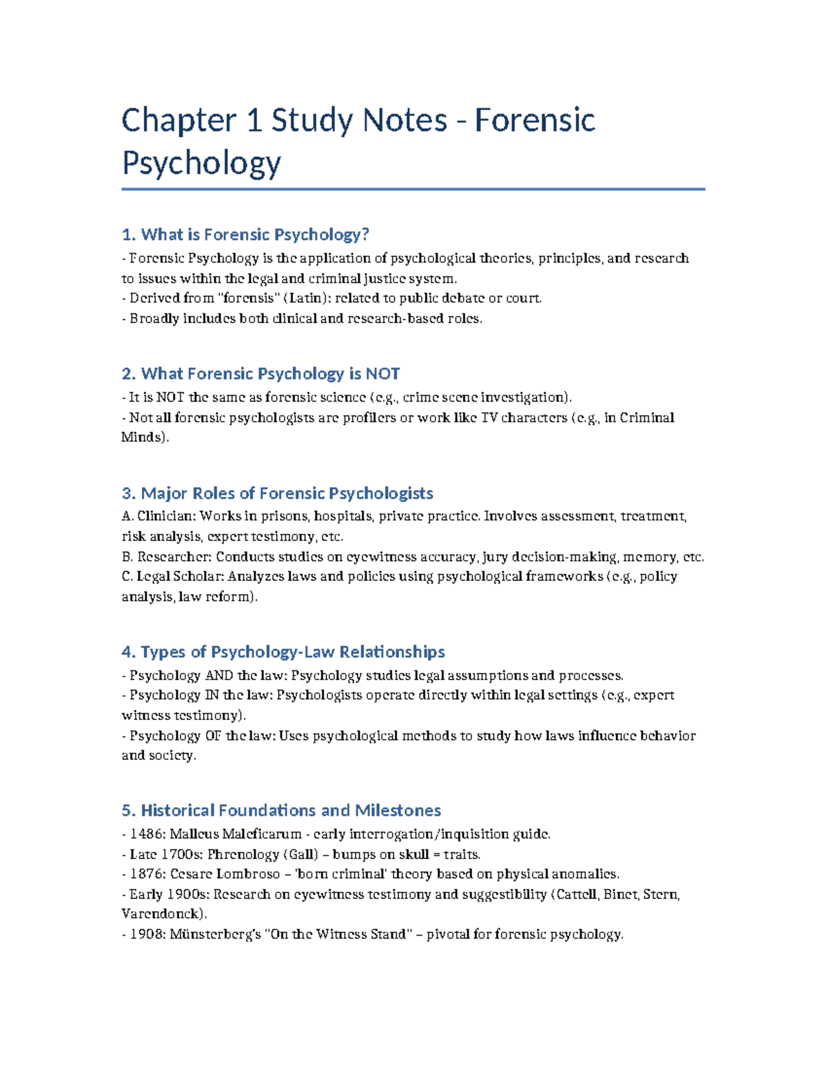 Chapter 1 Forensic Psychology Study Notes & Key Concepts - Studocu