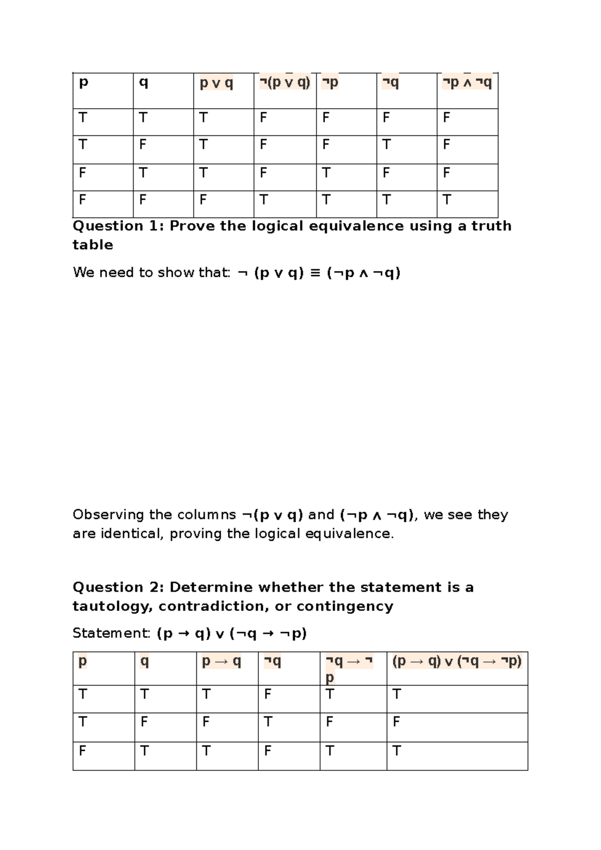 Maths Assignment 202: Truth Tables & Logical Equivalence Analysis - Studocu