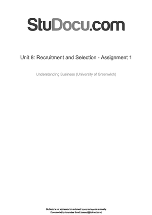 Unit 8 assignment 1 - Evaluating the recruitment and selection process ...