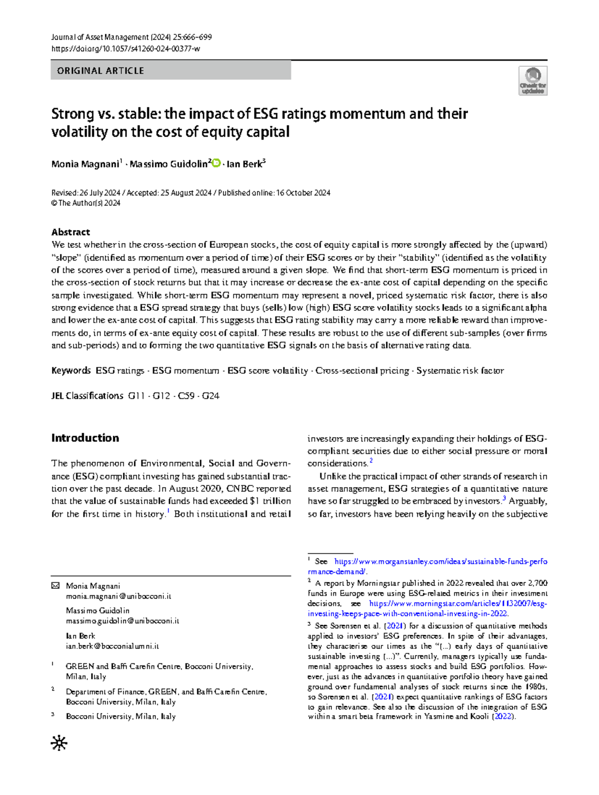 S41260-024-00377-w: The Impact of ESG Ratings Momentum on Equity ...