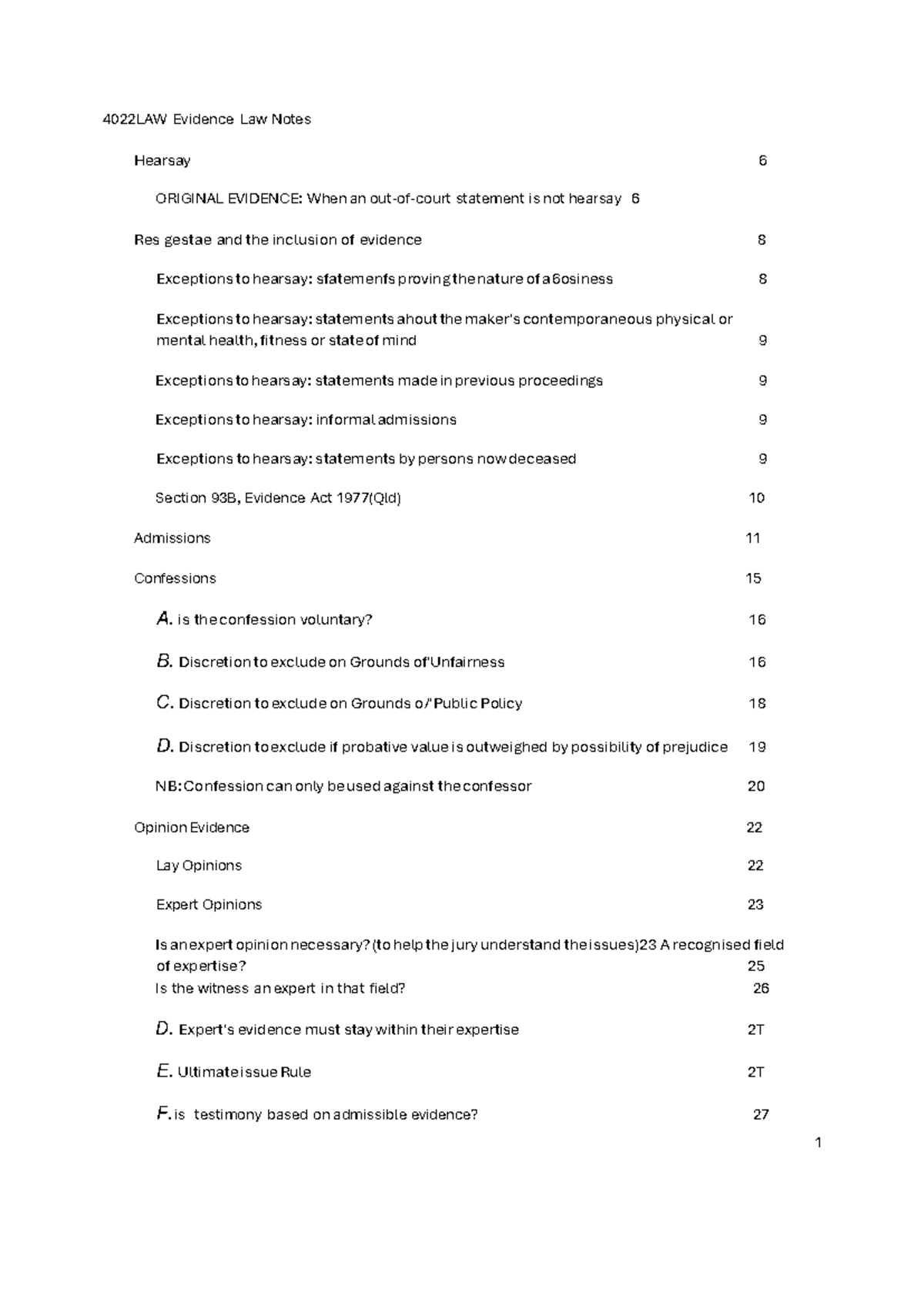 4022LAW Evidence Law Notes: Hearsay and Original Evidence Insights ...