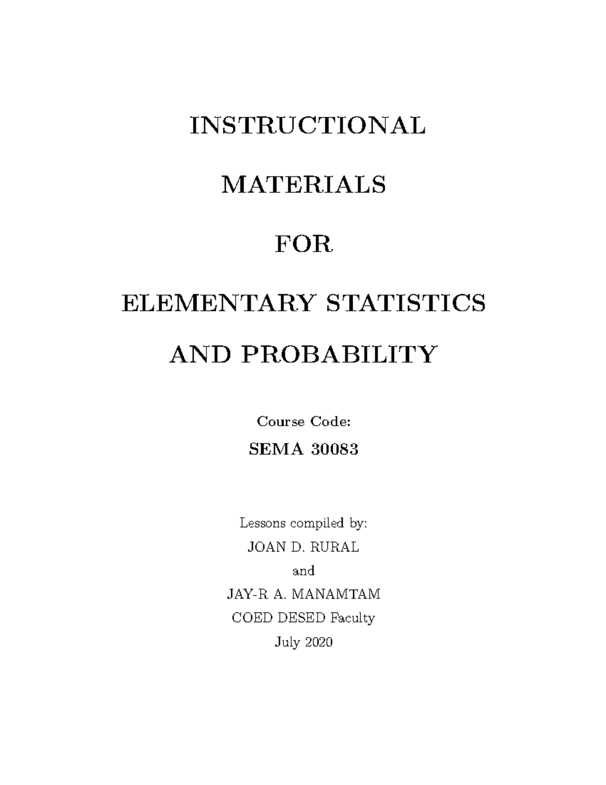 Elementary Statistics and Probability Notes | SEMA 30083 - Studocu