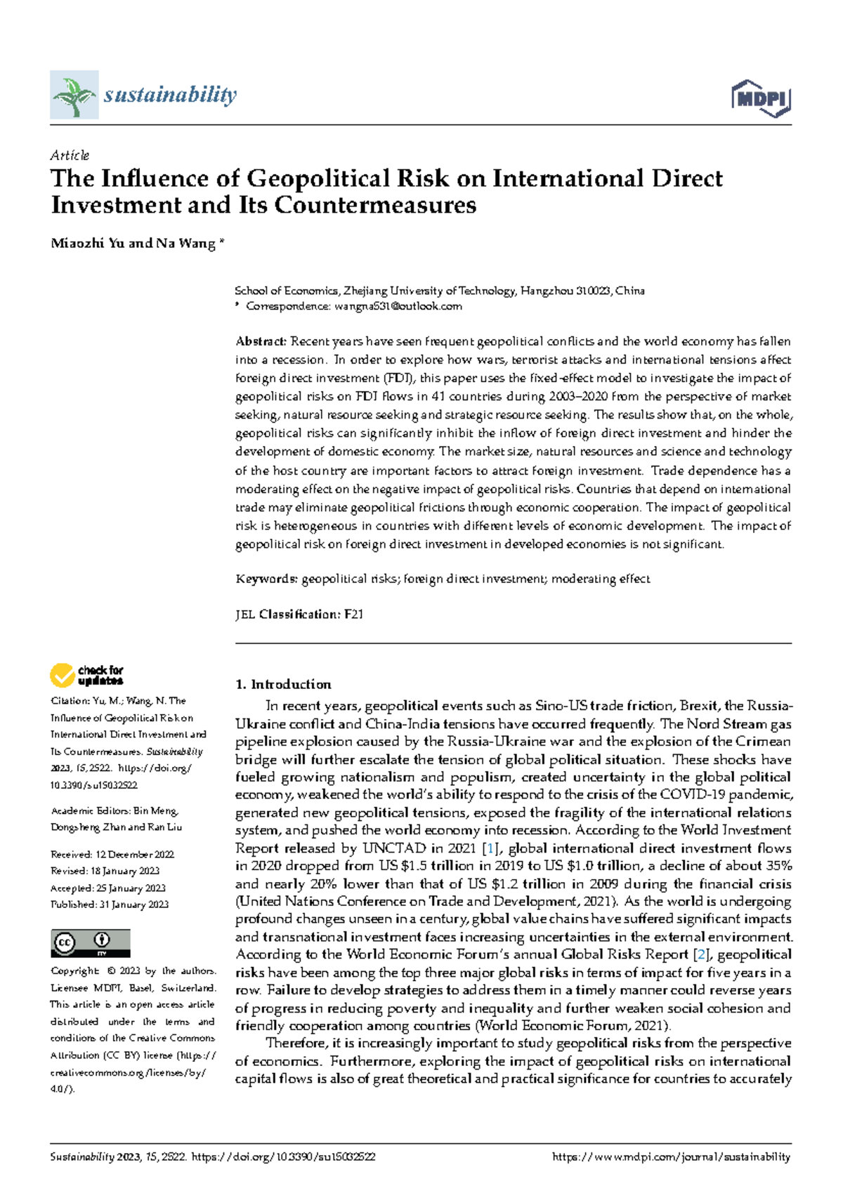 The Influence of Geopolitical Risk on FDI: Insights and Countermeasures ...