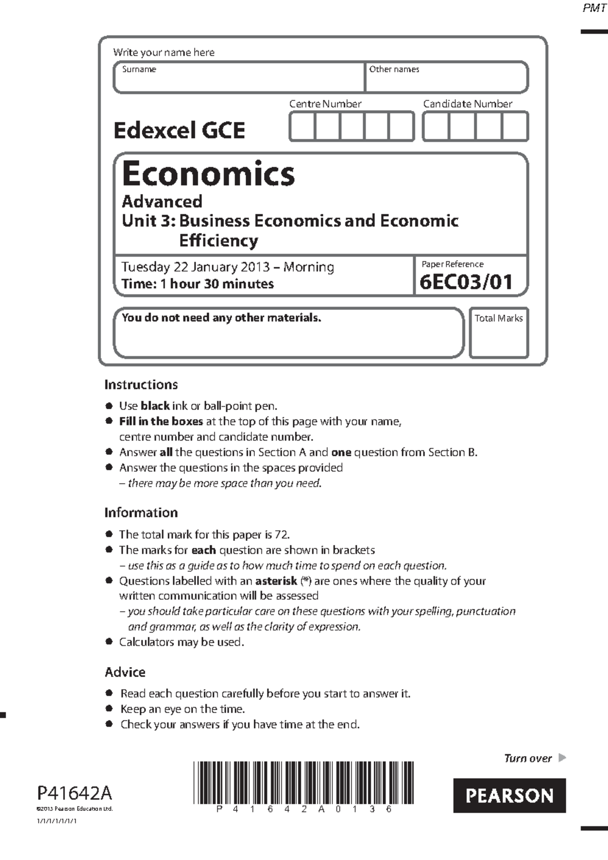 Edexcel GCE Economics Unit 3: Business Economics & PFI Analysis - Studocu