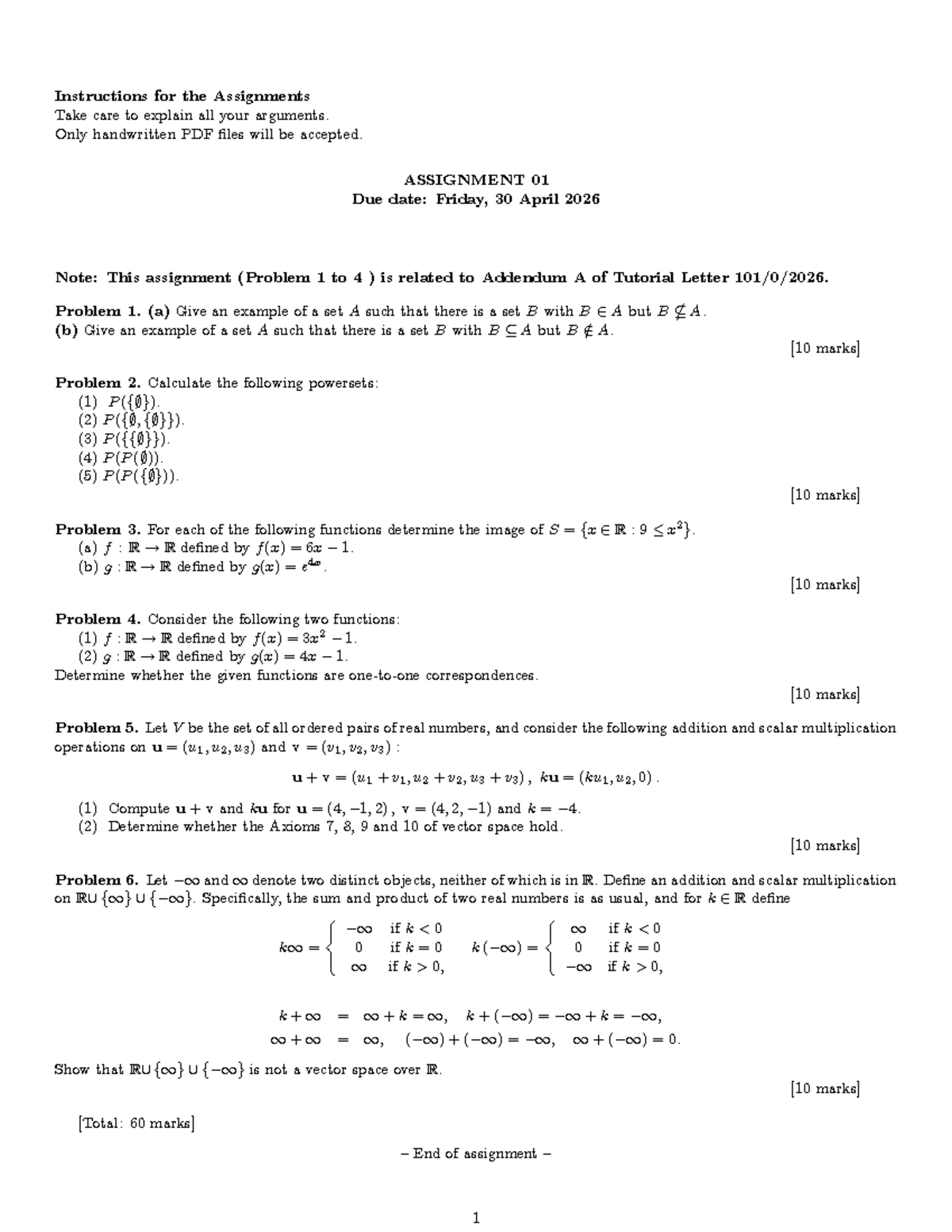 Assignment 1 Instructions for MAT2611 - Due April 30, 2026 - Studocu