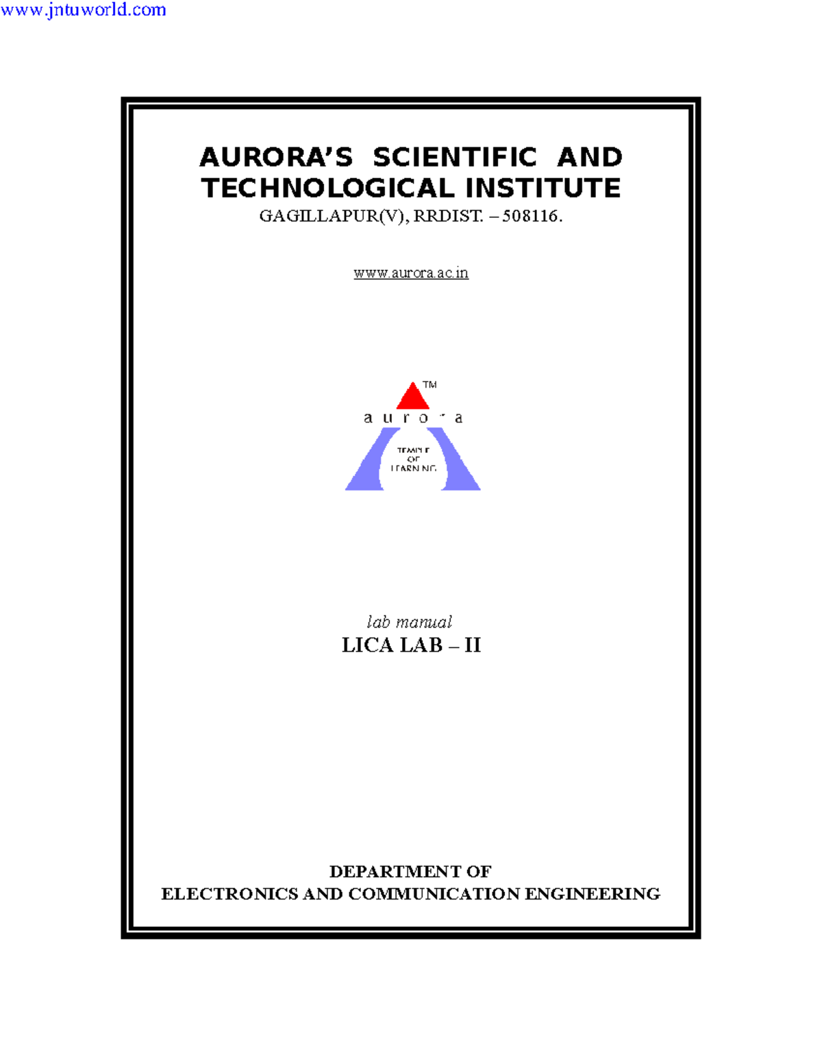 Lab Manual for LICA LAB-II - ECE: Active Filter Circuits and Analysis ...