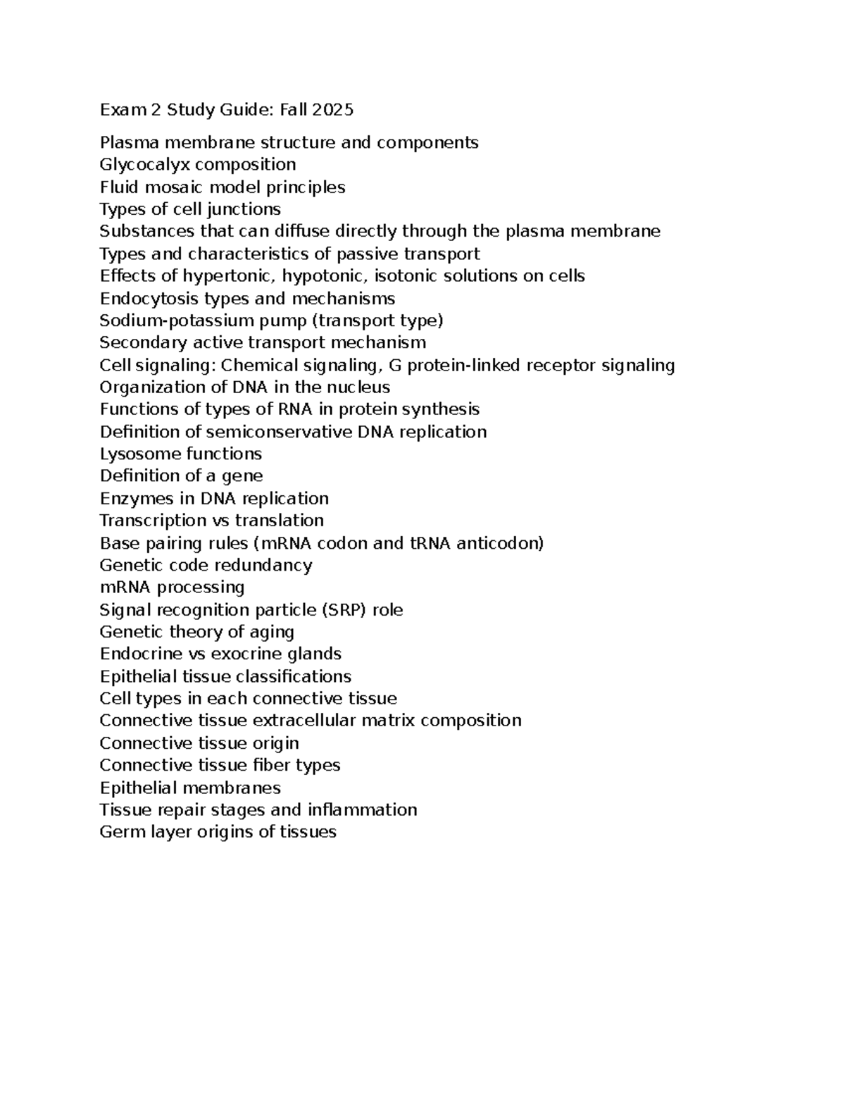 Exam 2 Study Guide: Cell Biology Concepts (BIOL 101) Fall 2025 - Studocu
