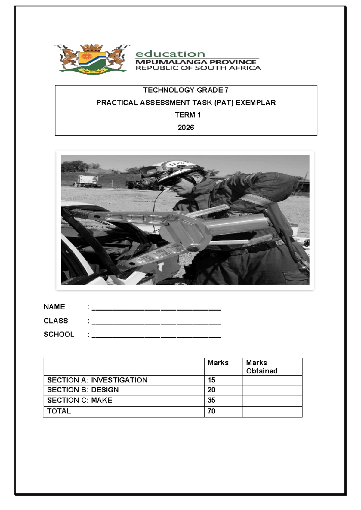 Technology Grade 7 Practical Assessment Task (PAT) Exemplar Term 1 2026 ...