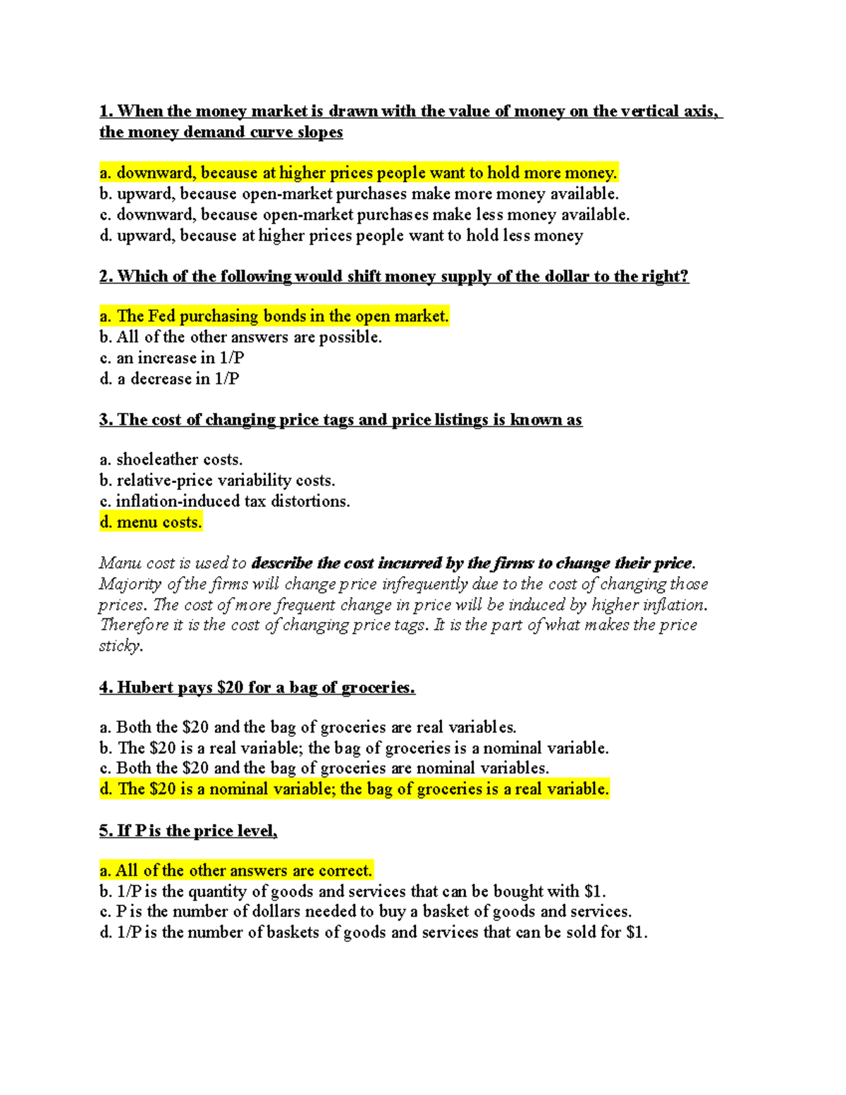 Chap 30 Quiz: Money Market & Inflation Concepts in Macro - Studocu