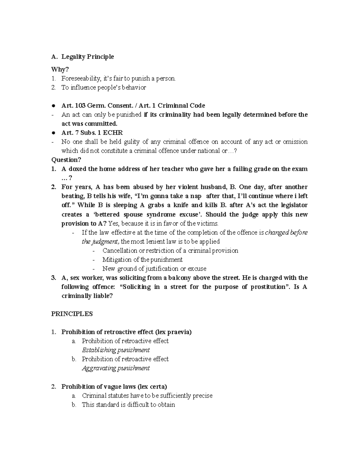 Week 1 CL A - Lecture on Legality Principle in Criminal Law - Studeersnel