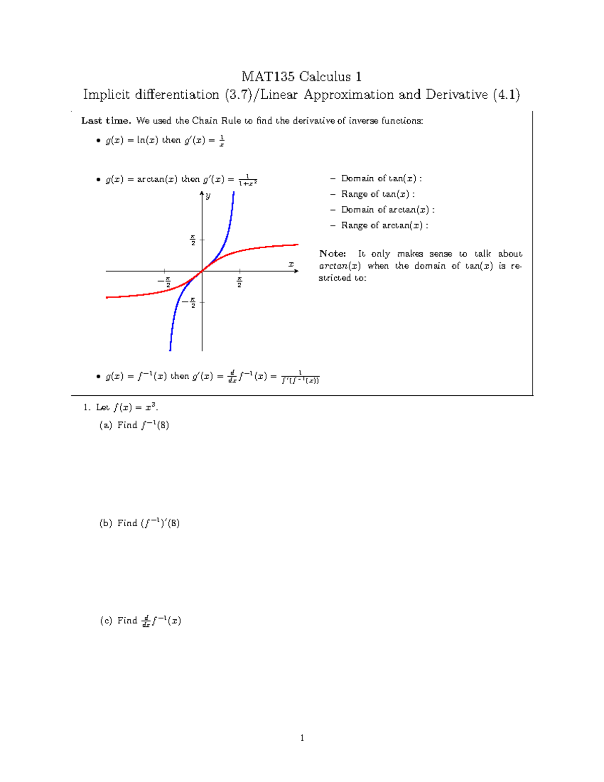 MAT135 Calculus 1 Lecture 15-1: Implicit Differentiation & Derivatives ...