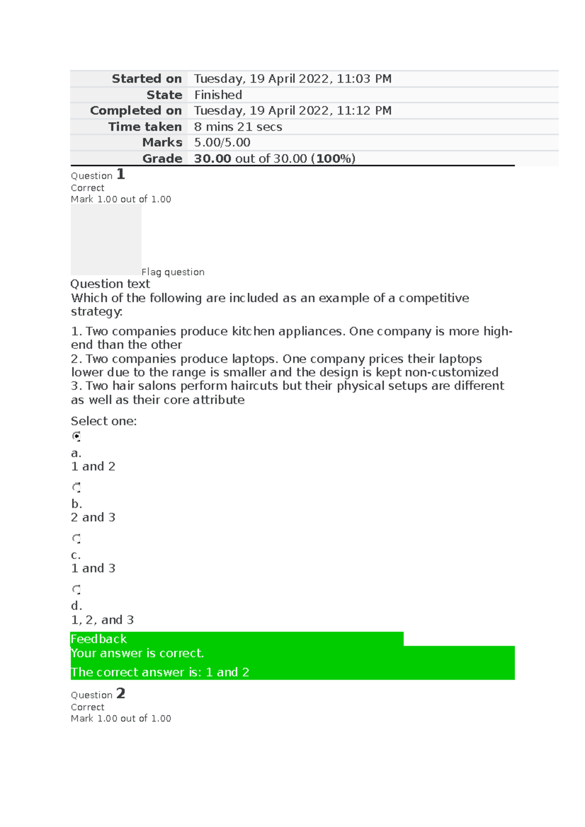 Bus 2202 Unit 2 Self Quiz Results and Answers Summary - Studocu