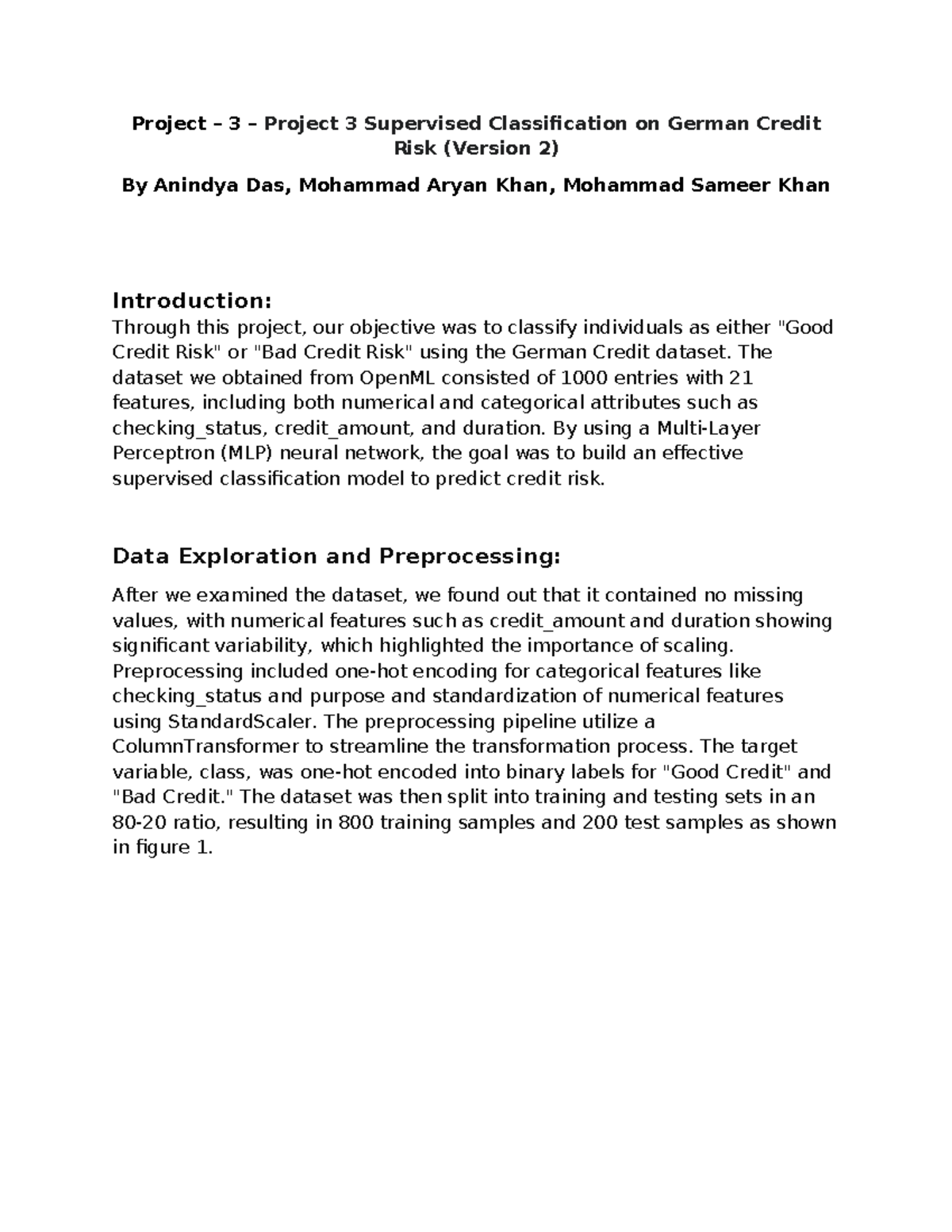 Project 3 - Project – 3 – Project 3 Supervised Classification on German ...