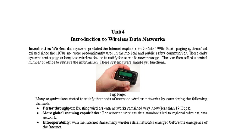 Unit 4: Introduction to Wireless Data Networks and CDPD Systems - Studocu