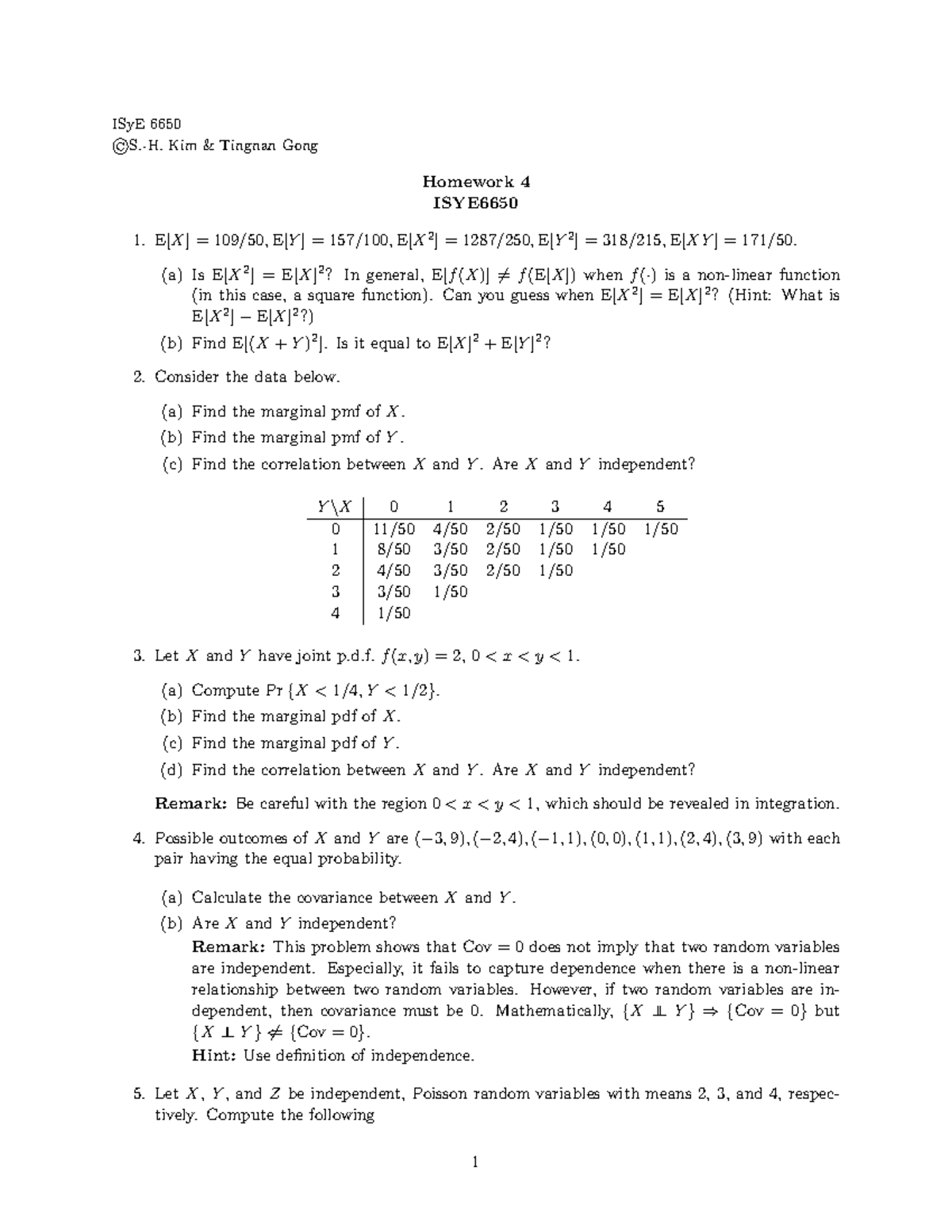 ISyE 6650 Homework 04 - Probability and Statistics Analysis - Studocu