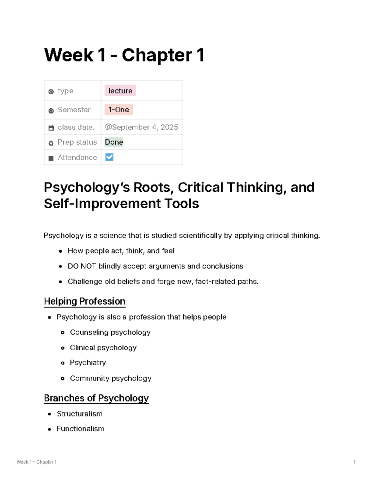 PSY101 Week 1 Lecture: Roots of Psychology and Critical Thinking - Studocu