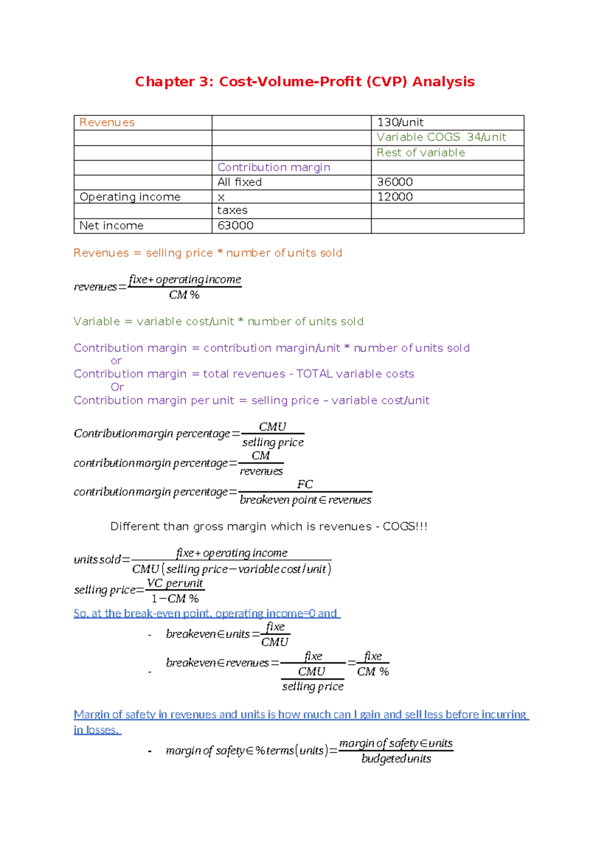 Chapter 3: CVP Analysis for Exam Preparation - Studocu