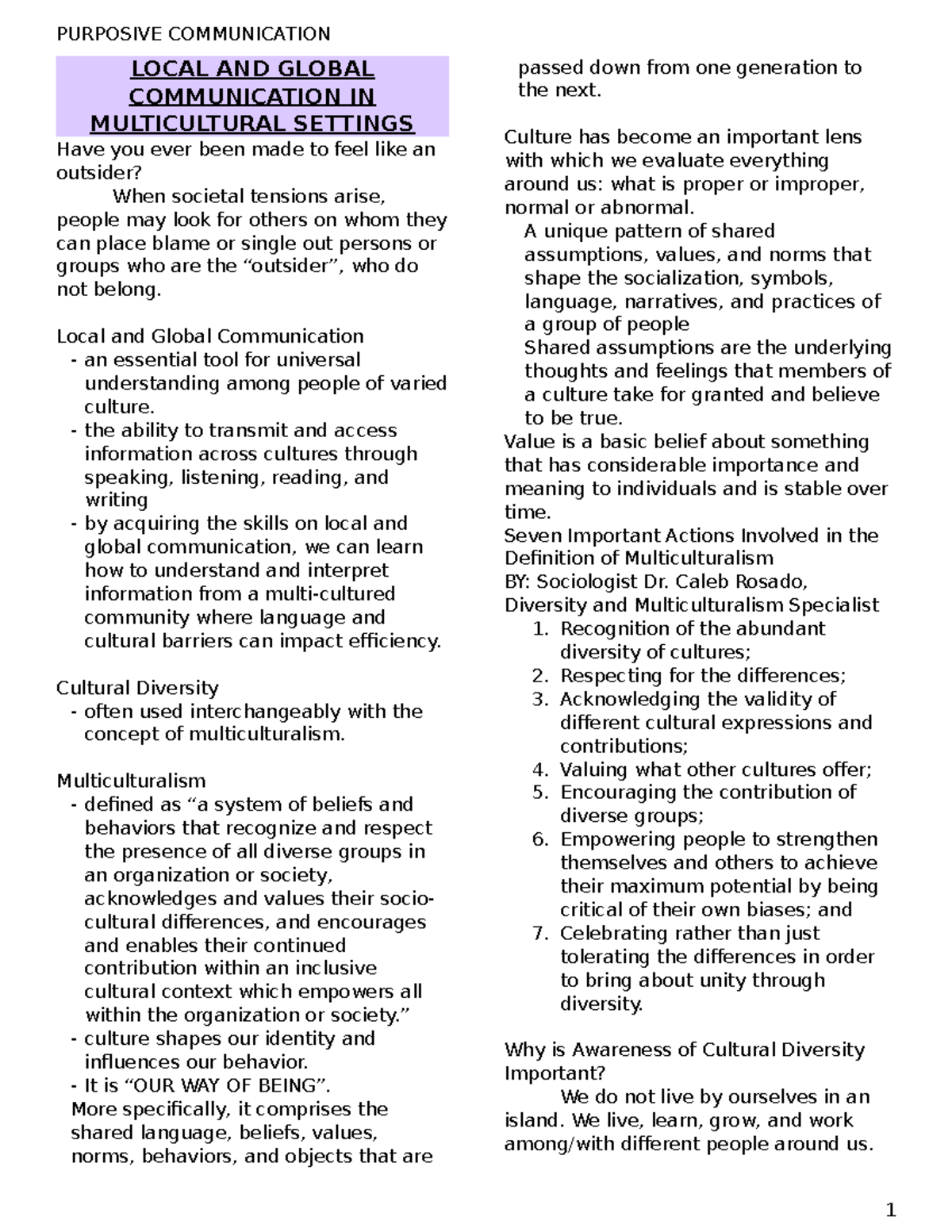 2.1 Local AND Global Communication IN Multicultural Settings ...
