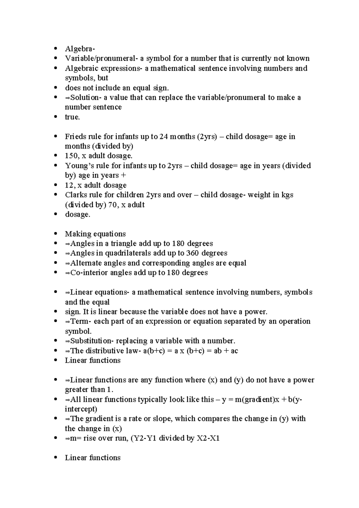 Math 101: Week 1 & 2 Review Notes on Algebra and Functions - Studocu