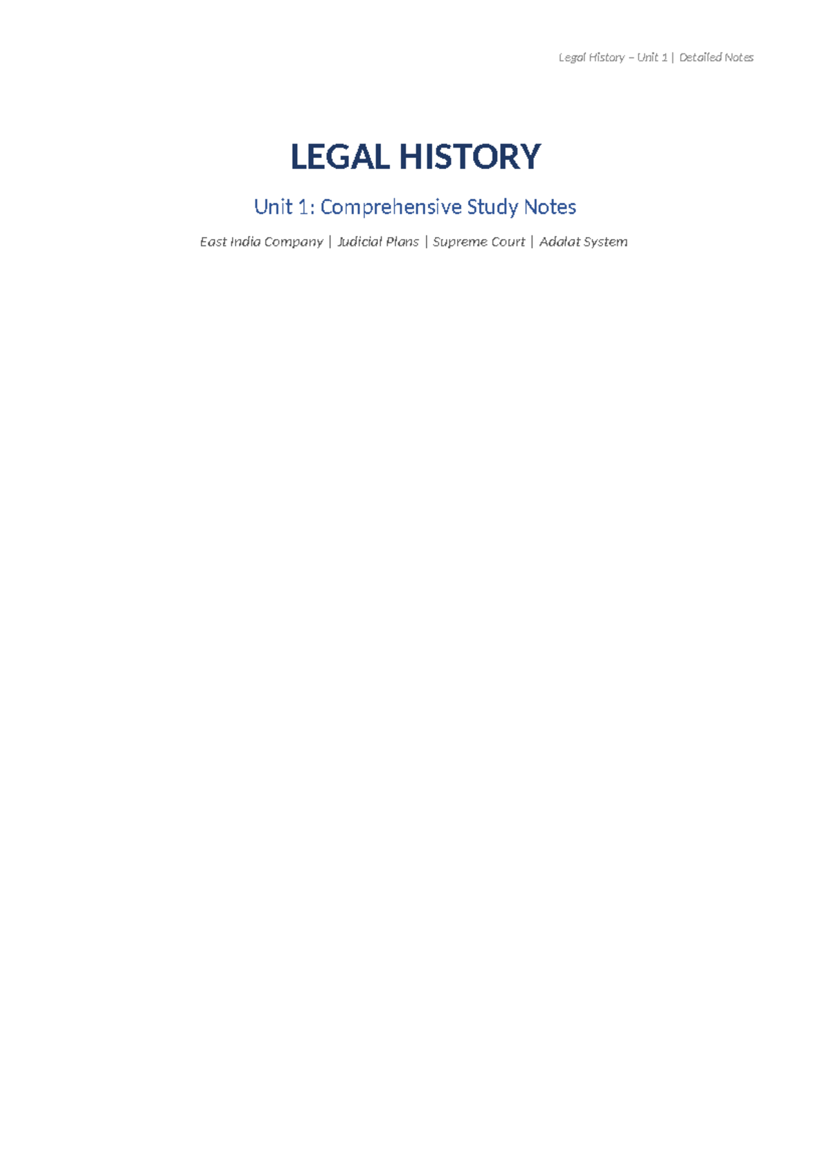 Legal History Unit 1: In-Depth Study Notes on the East India Company ...