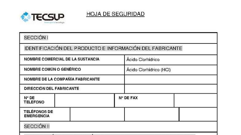 HOJA DE SEGURIDAD: Ácido Clorhídrico (HCl) - Información y Riesgos