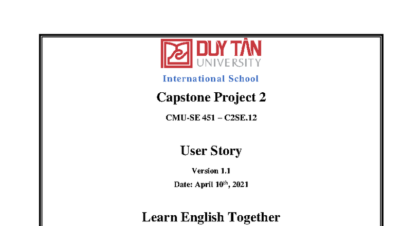 C2SE.12 Capstone Project 2: User Story for LET Version 1.1 - Studocu