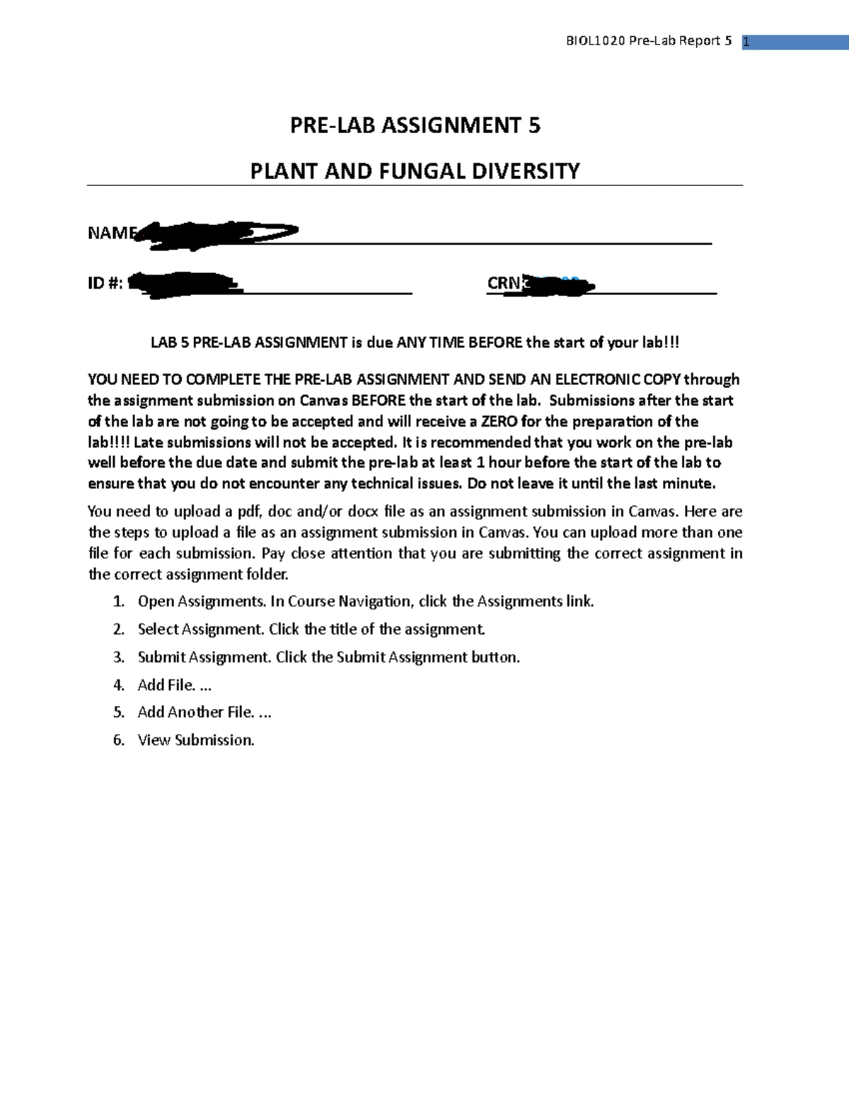 Pre-Lab #4: Exploring Animal Diversity - BIO1020U Lab 4 Assignment ...