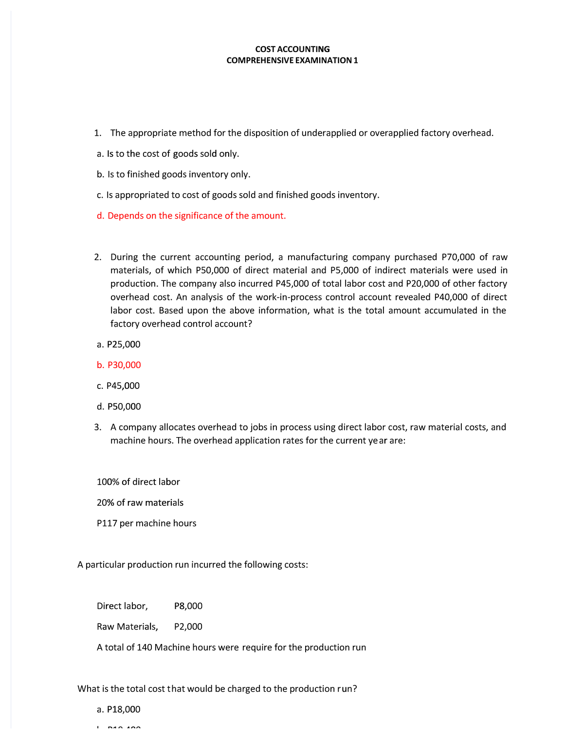 Cost Accounting Comprehensive Exam 1 - Study Guide and Review - Studocu