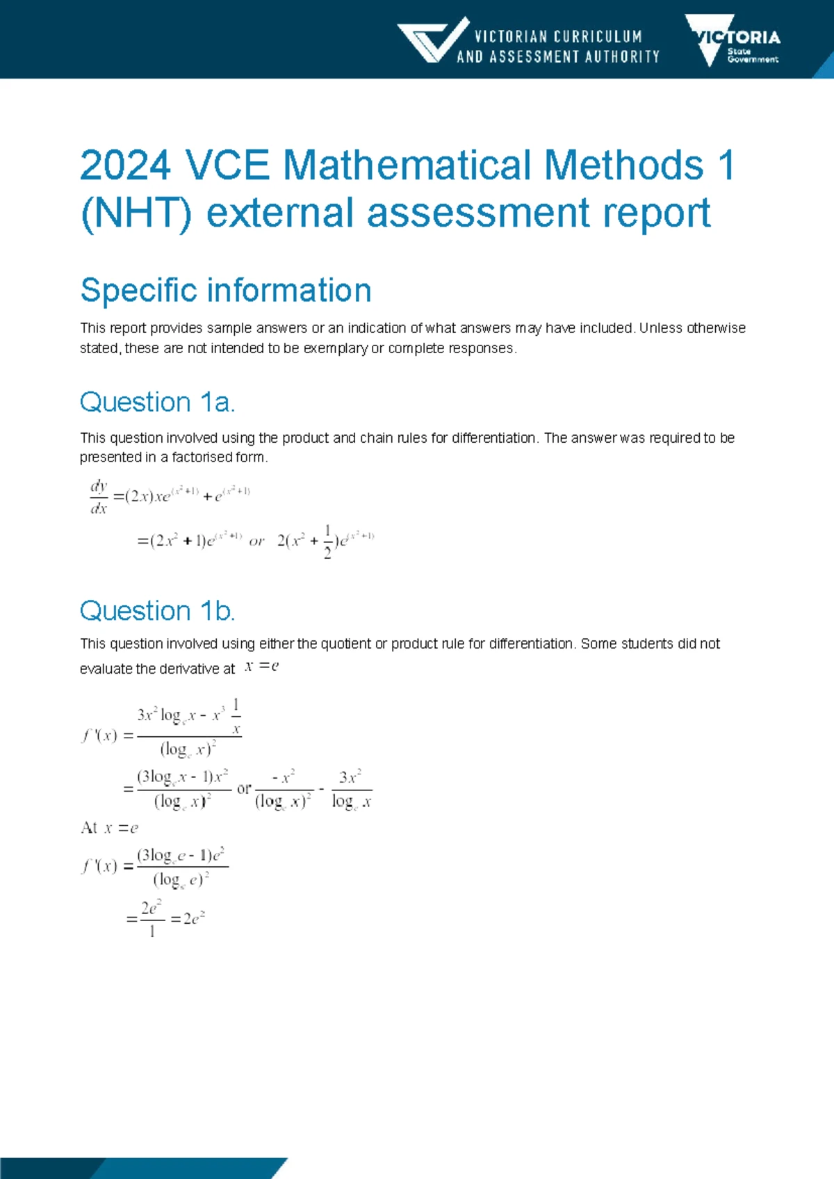 2023 VCE Math Methods 1 NHT External Assessment Report - Studocu
