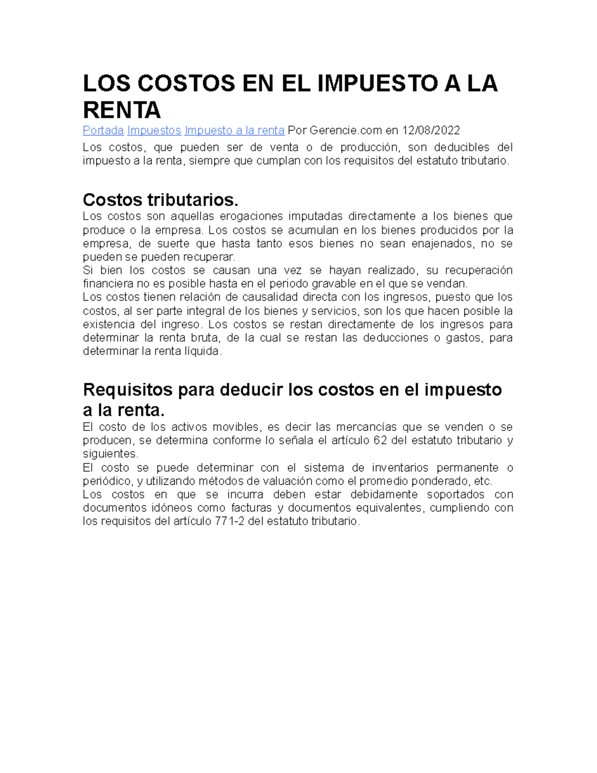 Costos Deducibles en el Impuesto a la Renta: Análisis y Requisitos ...