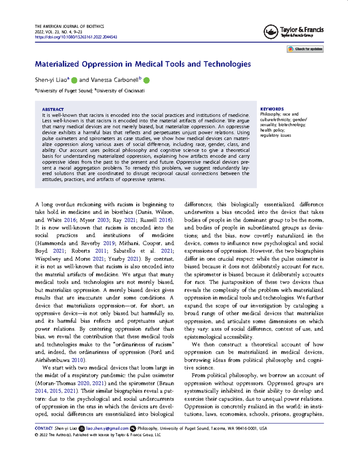 Materialized Oppression in Medical Devices: A Critical Examination ...