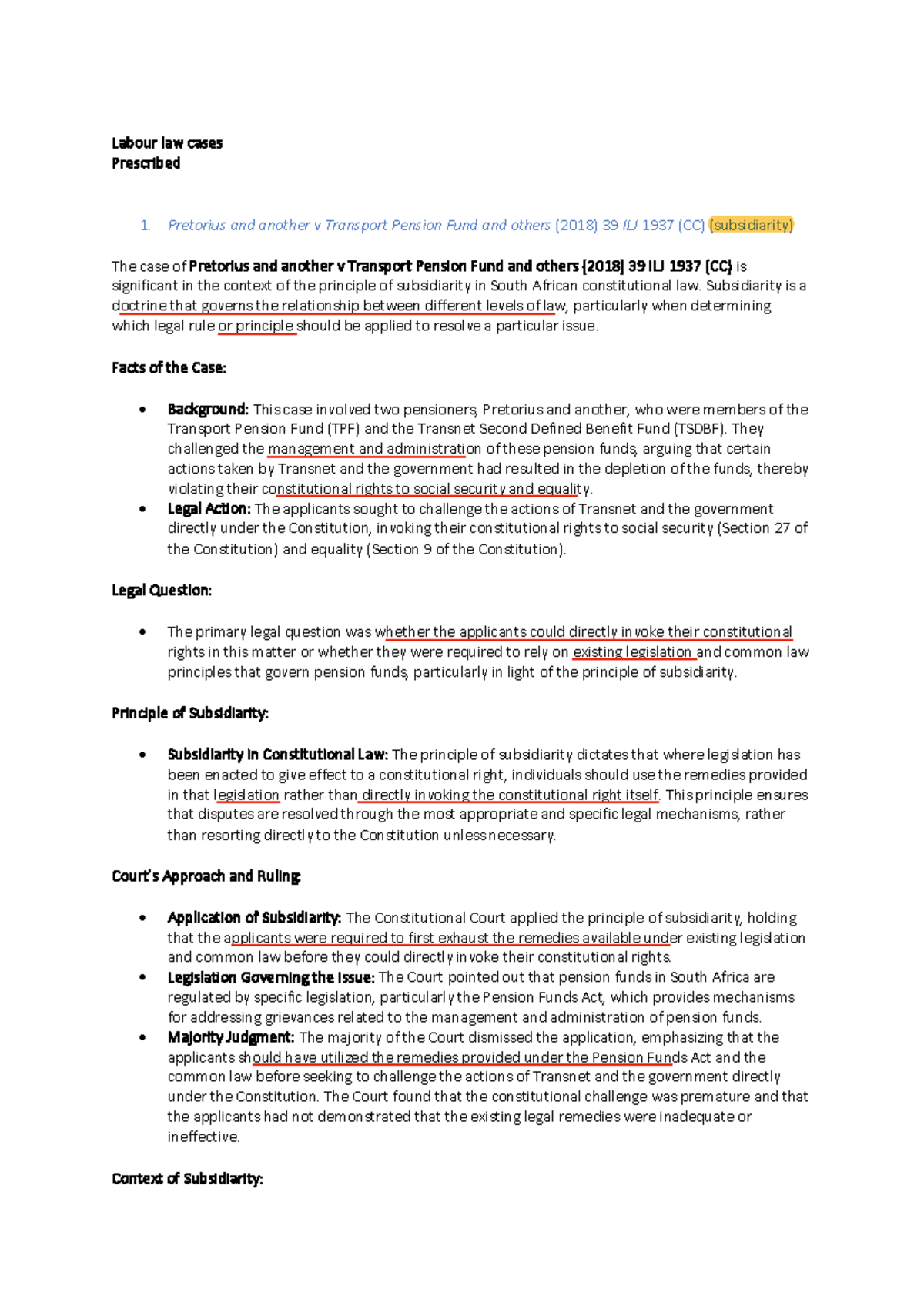 Labour Law Cases: Key Rulings on Subsidiarity & Contractual Remedies ...