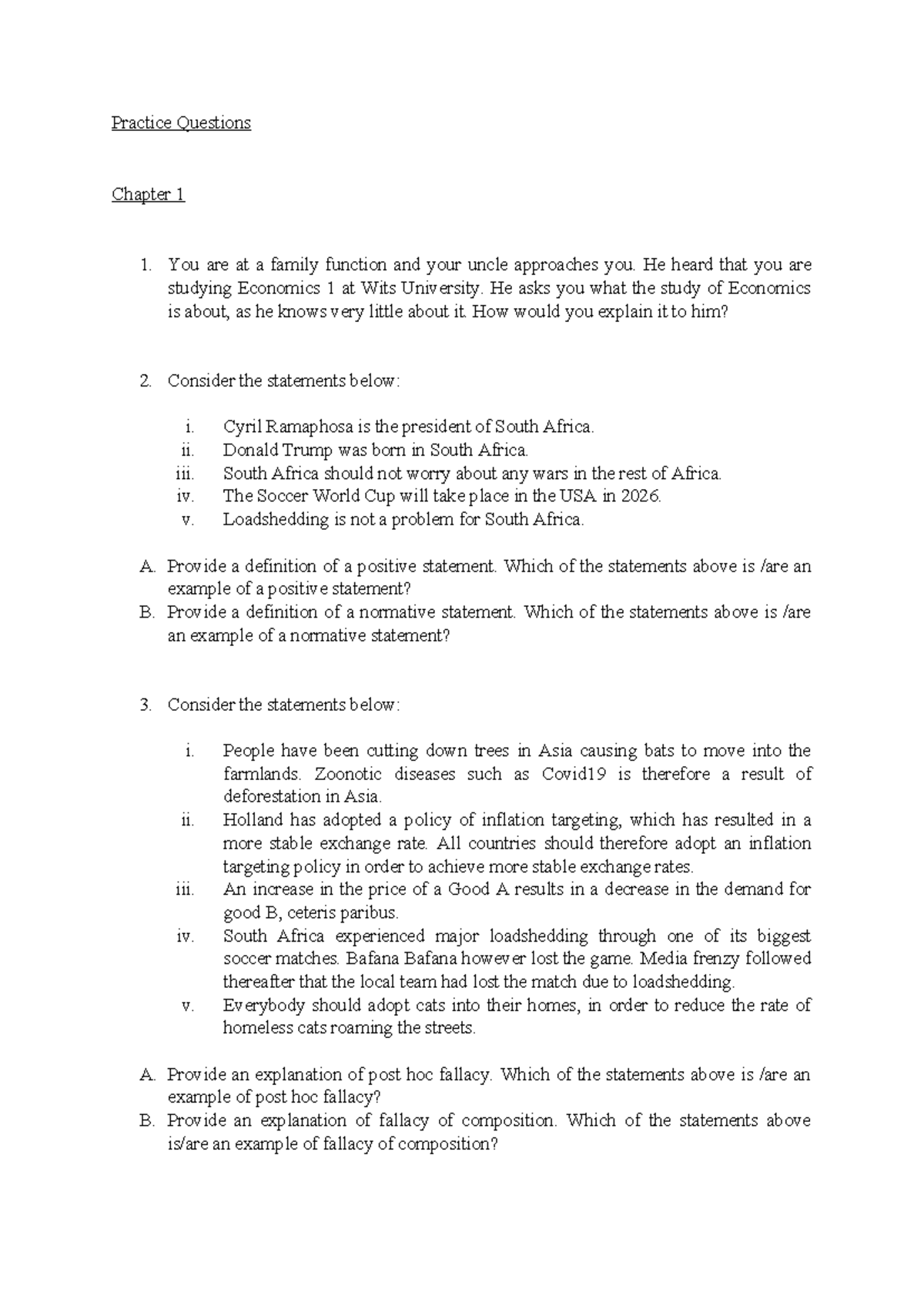 Economics 1: Practice Questions and PPF Analysis - Practice Questions ...