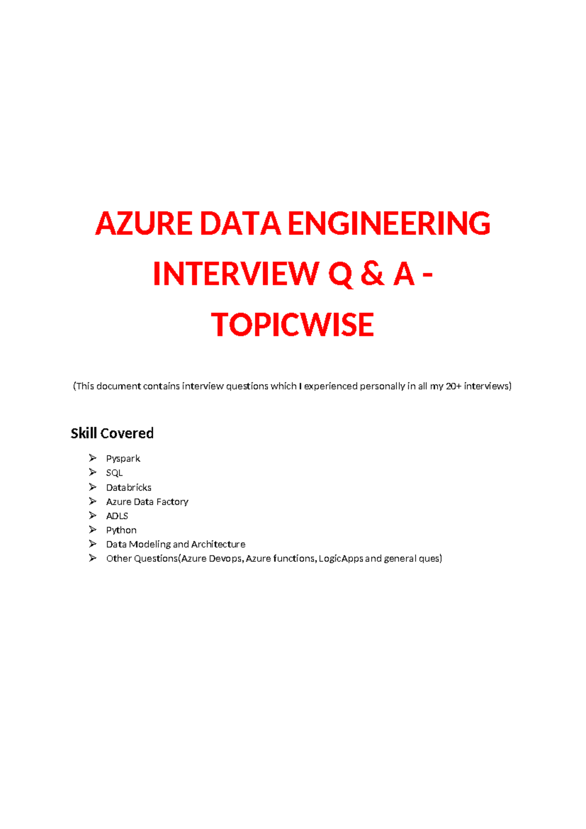 Azure DATA Engineering Interview Q & A - Topicwise - AZURE DATA ...