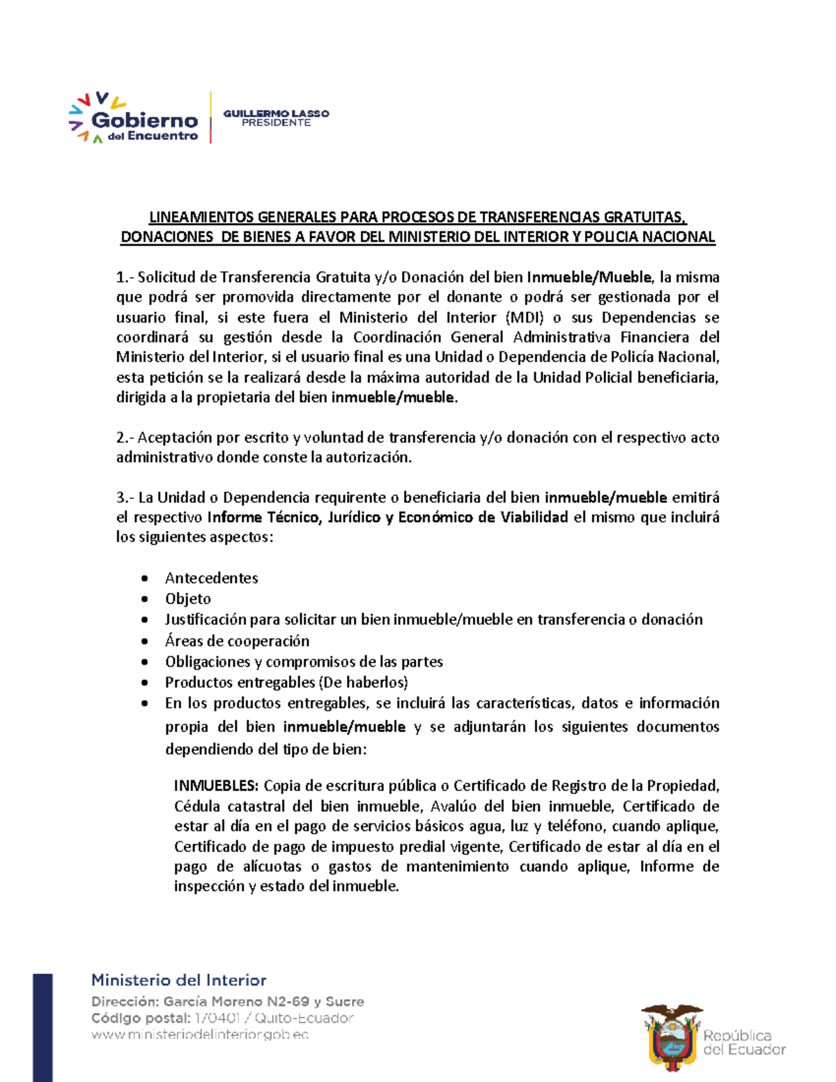 Lineamientos para Donaciones y Transferencias Gratuitas del MDI - Document Preview