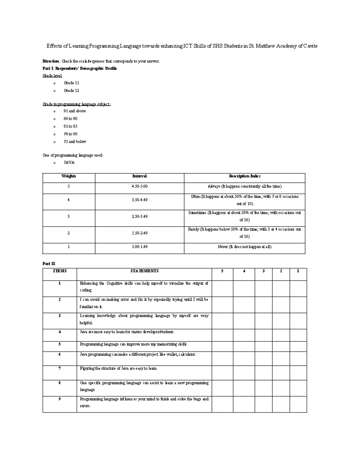 Effects of Programming Language Skills on ICT Development in SHS ...
