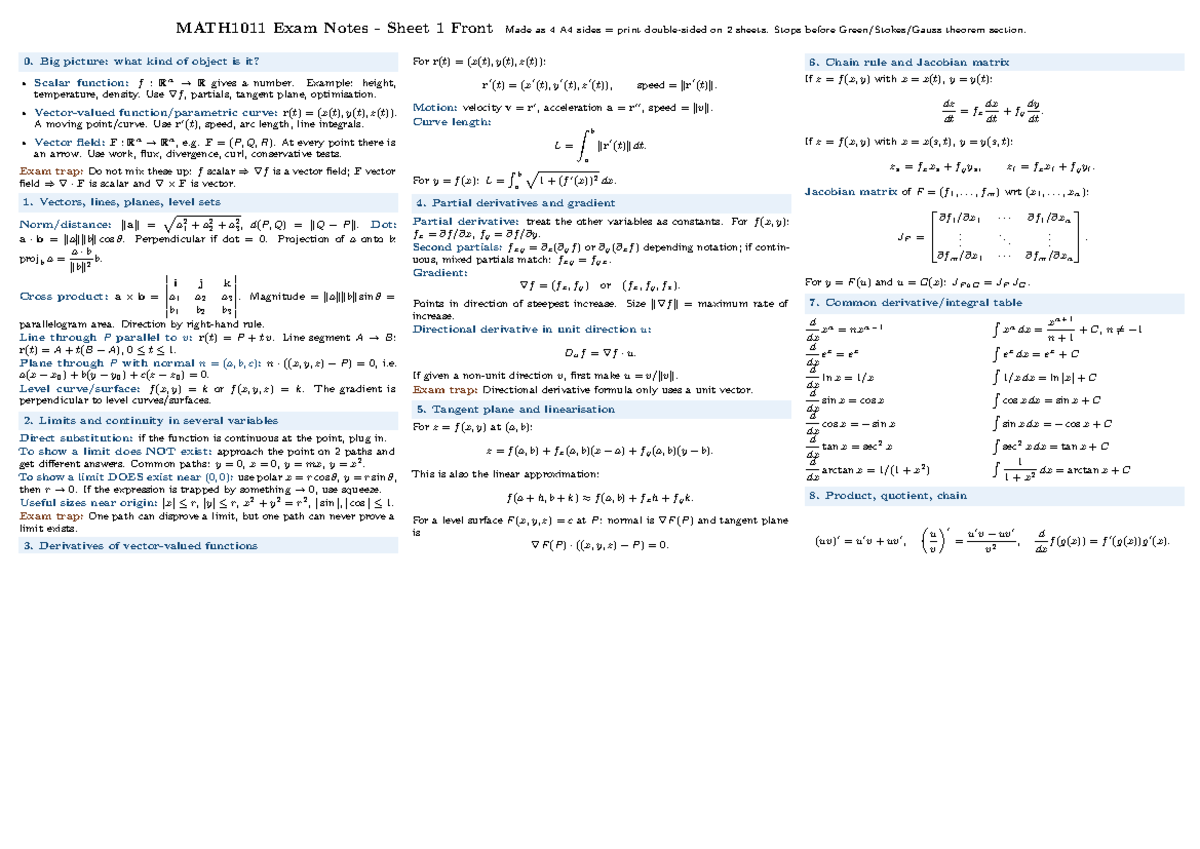 MATH1011 Final Exam Notes: Key Concepts & Formulas - Studocu
